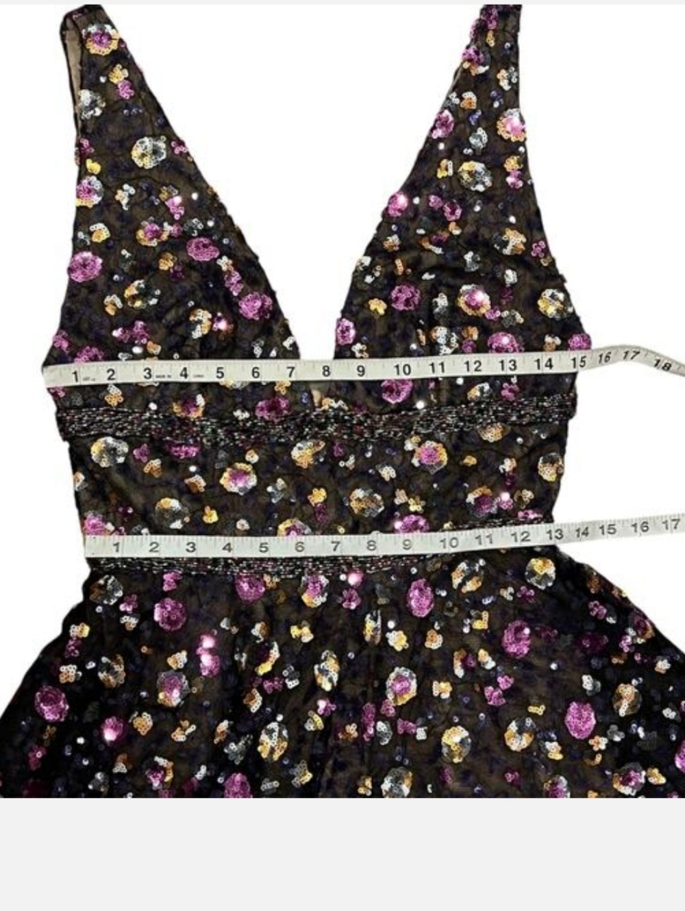 V-Neck Floral Sequin Cocktail Dress Bronx and Banco - Picture 3 of 6